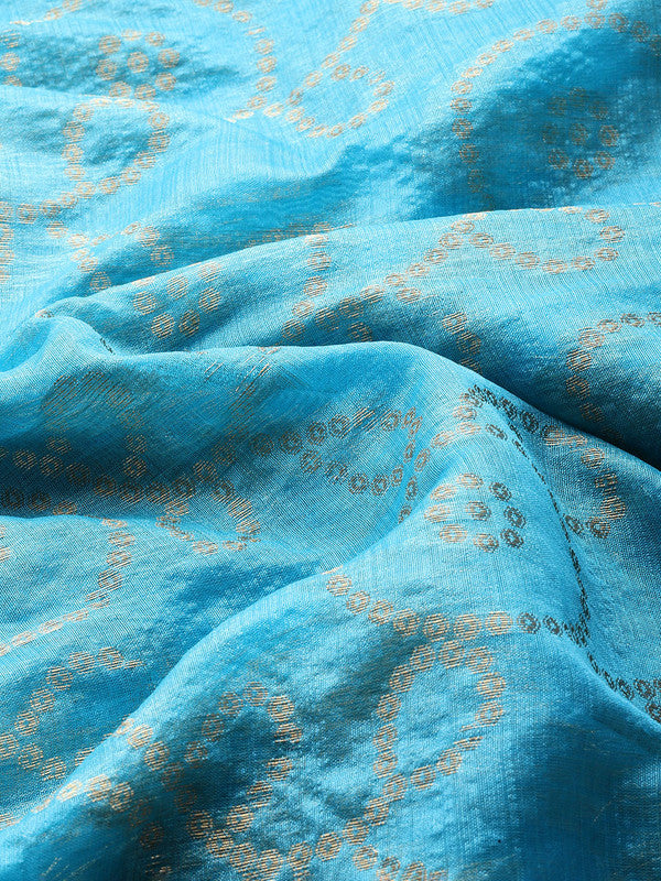 Blue Silk Blend Woven Zari Design Geomatric Saree with Unstitched Blouse - Hiral Fashion | Grocsy