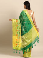 Green Silk Blend Woven Zari Design Striped Saree with Unstitched Blouse - Hiral Fashion | Grocsy