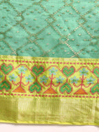 Green Silk Blend Woven Zari Design Striped Saree with Unstitched Blouse - Hiral Fashion | Grocsy