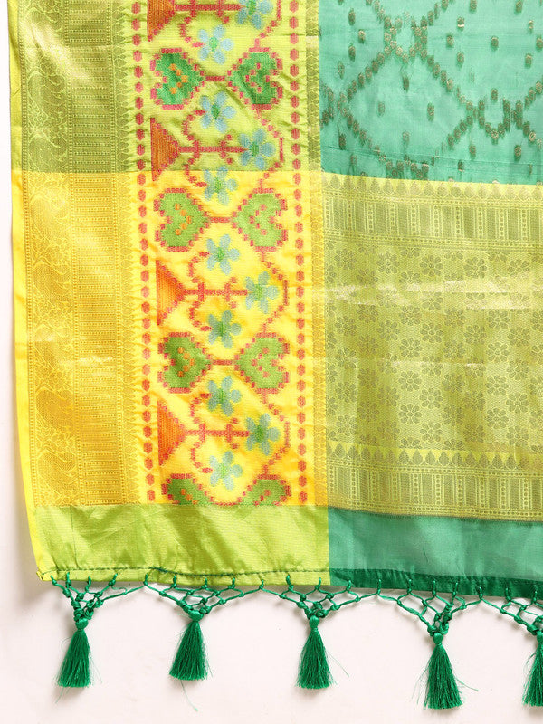 Green Silk Blend Woven Zari Design Striped Saree with Unstitched Blouse - Hiral Fashion | Grocsy