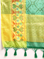 Green Silk Blend Woven Zari Design Striped Saree with Unstitched Blouse - Hiral Fashion | Grocsy