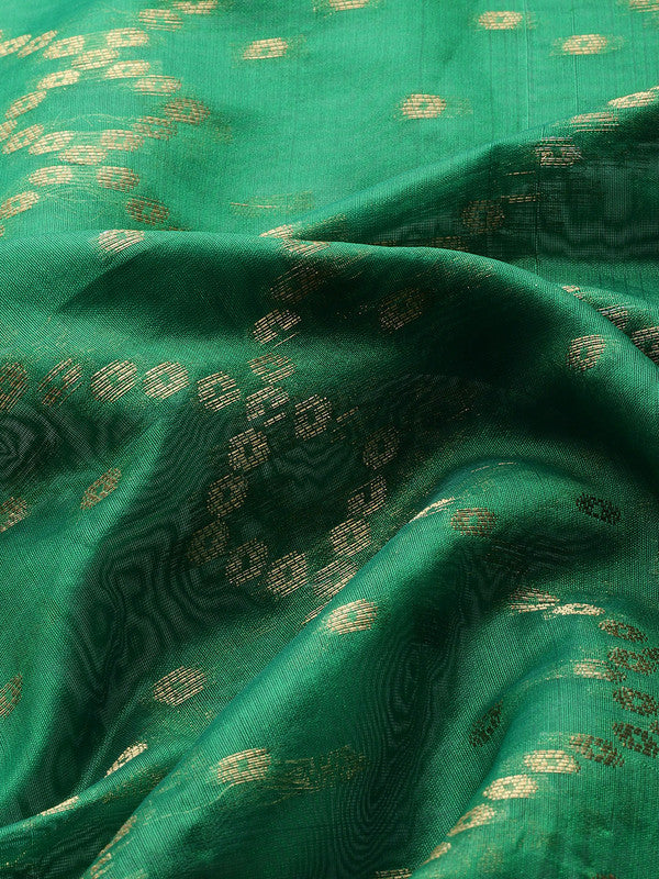 Green Silk Blend Woven Zari Design Striped Saree with Unstitched Blouse - Hiral Fashion | Grocsy