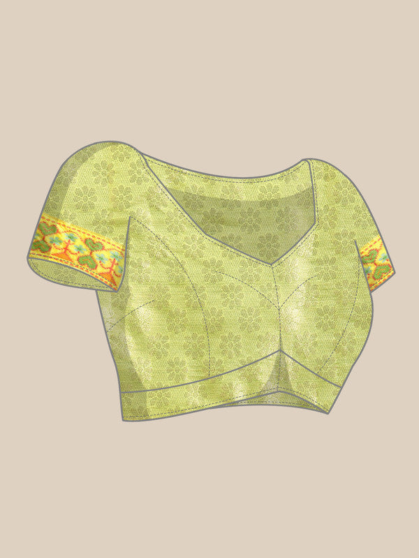 Green Silk Blend Woven Zari Design Striped Saree with Unstitched Blouse - Hiral Fashion | Grocsy