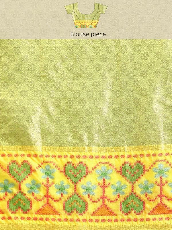 Green Silk Blend Woven Zari Design Striped Saree with Unstitched Blouse - Hiral Fashion | Grocsy
