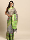 Gray Silk Blend Woven Zari Design Geomatric Saree with Unstitched Blouse - Hiral Fashion | Grocsy