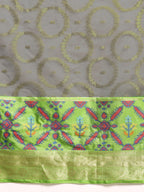 Gray Silk Blend Woven Zari Design Geomatric Saree with Unstitched Blouse - Hiral Fashion | Grocsy