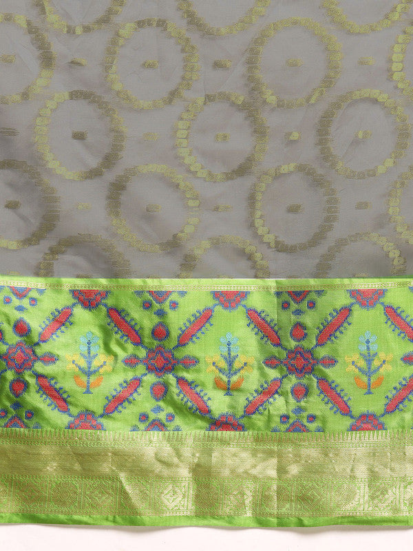 Gray Silk Blend Woven Zari Design Geomatric Saree with Unstitched Blouse - Hiral Fashion | Grocsy