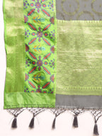 Gray Silk Blend Woven Zari Design Geomatric Saree with Unstitched Blouse - Hiral Fashion | Grocsy