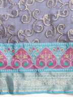 Navy Blue Silk Blend Woven Zari Design Floral Saree with Unstitched Blouse - Hiral Fashion | Grocsy