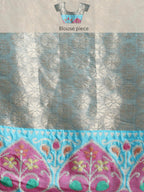 Navy Blue Silk Blend Woven Zari Design Floral Saree with Unstitched Blouse - Hiral Fashion | Grocsy