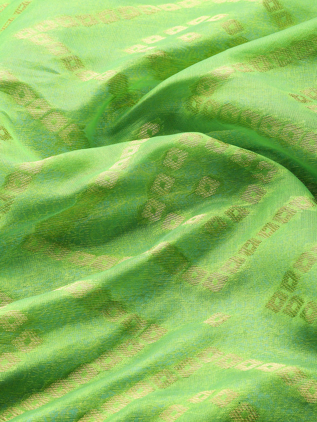 Green Silk Blend Woven Zari Design Geomatric Saree with Unstitched Blouse - Hiral Fashion | Grocsy
