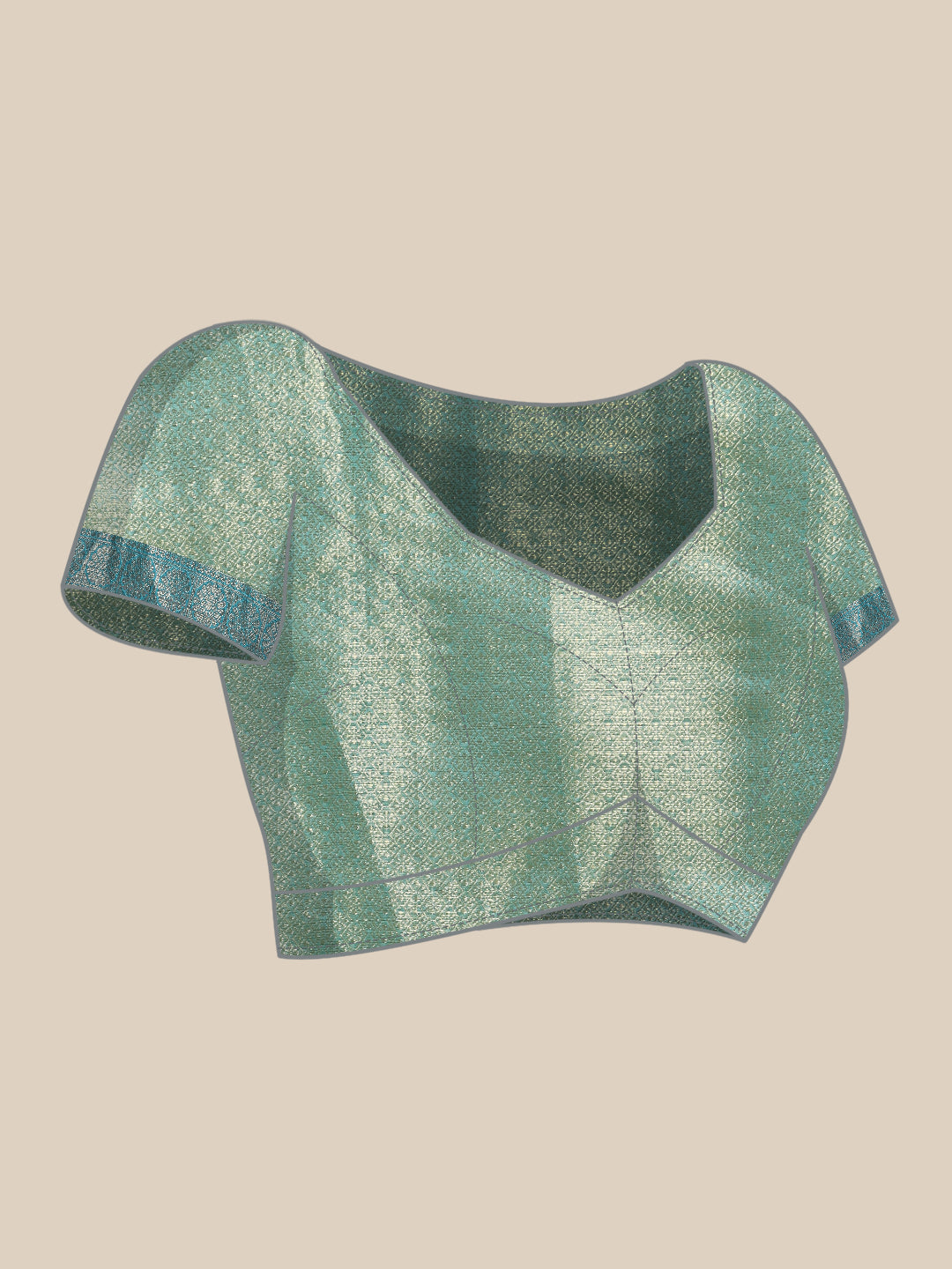 Green Silk Blend Woven Zari Design Geomatric Saree with Unstitched Blouse - Hiral Fashion | Grocsy