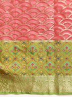 Red Silk Blend Woven Zari Design Striped Saree with Unstitched Blouse - Hiral Fashion | Grocsy