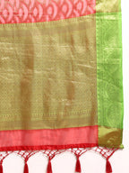 Red Silk Blend Woven Zari Design Striped Saree with Unstitched Blouse - Hiral Fashion | Grocsy