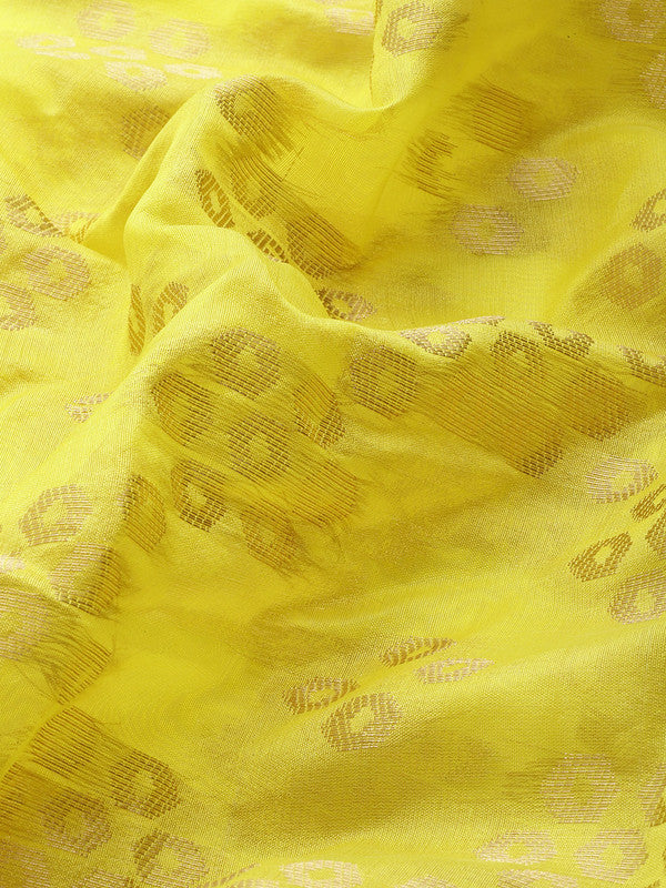 Yellow Silk Blend Woven Zari Design Geomatric Saree with Unstitched Blouse - Hiral Fashion | Grocsy