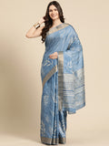 Blue Silk Blend Digital Print Floral Saree with Unstitched Blouse - Hiral Fashion | Grocsy