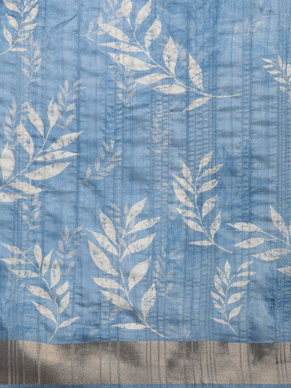 Blue Silk Blend Digital Print Floral Saree with Unstitched Blouse - Hiral Fashion | Grocsy