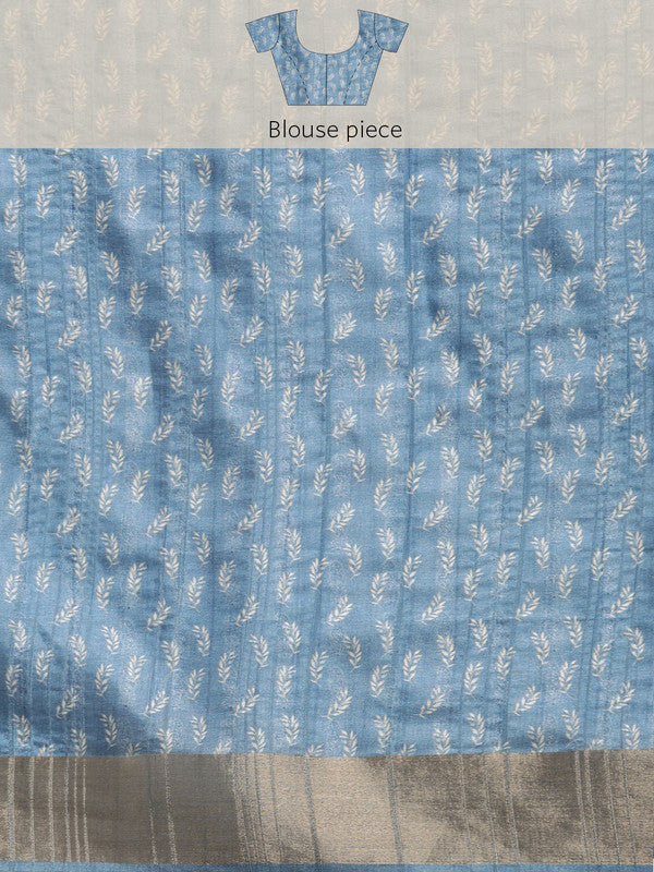 Blue Silk Blend Digital Print Floral Saree with Unstitched Blouse - Hiral Fashion | Grocsy
