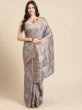 Brown Silk Blend Digital Print Floral Saree with Unstitched Blouse - Hiral Fashion | Grocsy