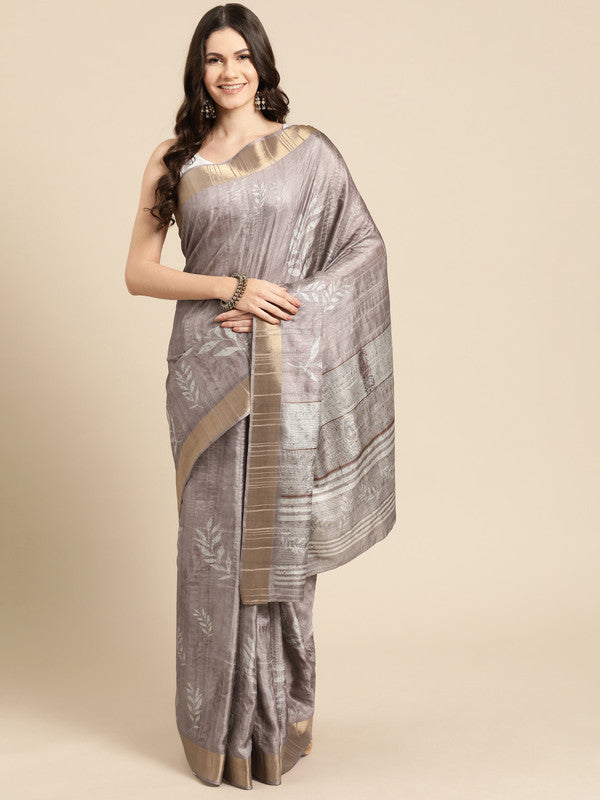 Brown Silk Blend Digital Print Floral Saree with Unstitched Blouse - Hiral Fashion | Grocsy