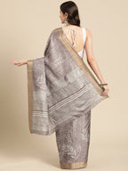 Brown Silk Blend Digital Print Floral Saree with Unstitched Blouse - Hiral Fashion | Grocsy