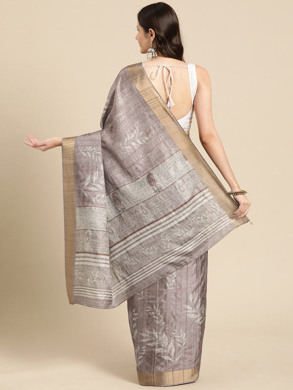 Brown Silk Blend Digital Print Floral Saree with Unstitched Blouse - Hiral Fashion | Grocsy