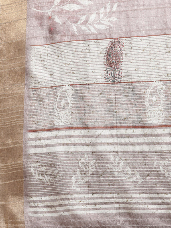Brown Silk Blend Digital Print Floral Saree with Unstitched Blouse - Hiral Fashion | Grocsy
