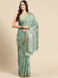 Green Silk Blend Digital Print Floral Saree with Unstitched Blouse - Hiral Fashion | Grocsy