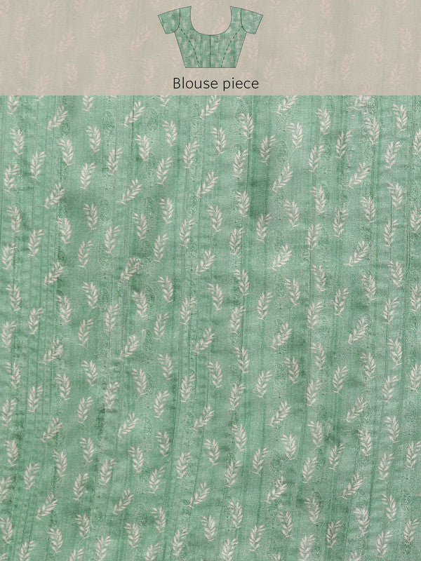 Green Silk Blend Digital Print Floral Saree with Unstitched Blouse - Hiral Fashion | Grocsy