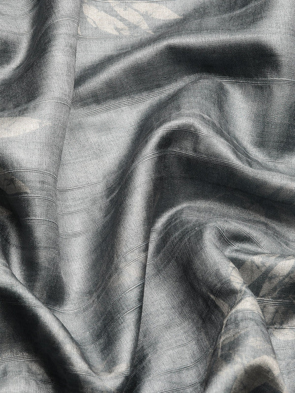 Gray Silk Blend Digital Print Floral Saree with Unstitched Blouse - Hiral Fashion | Grocsy