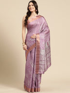 Lavender Silk Blend Digital Print Floral Saree with Unstitched Blouse - Hiral Fashion | Grocsy