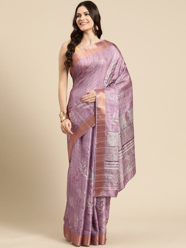 Lavender Silk Blend Digital Print Floral Saree with Unstitched Blouse - Hiral Fashion | Grocsy