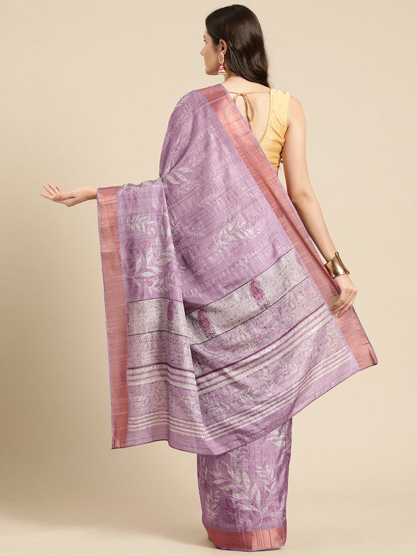 Lavender Silk Blend Digital Print Floral Saree with Unstitched Blouse - Hiral Fashion | Grocsy