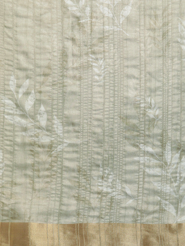 Olive Silk Blend Digital Print Floral Saree with Unstitched Blouse - Hiral Fashion | Grocsy