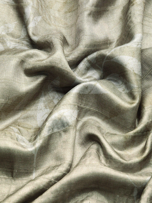 Olive Silk Blend Digital Print Floral Saree with Unstitched Blouse - Hiral Fashion | Grocsy