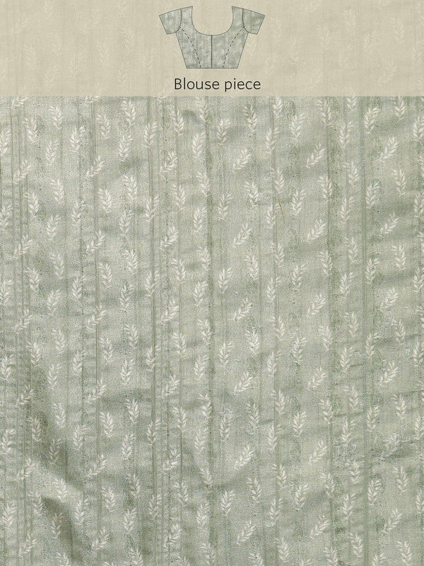 Olive Silk Blend Digital Print Floral Saree with Unstitched Blouse - Hiral Fashion | Grocsy