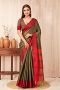 Hiral Fashion Olive Banarasi Soft Silk Solid Saree | Grocsy