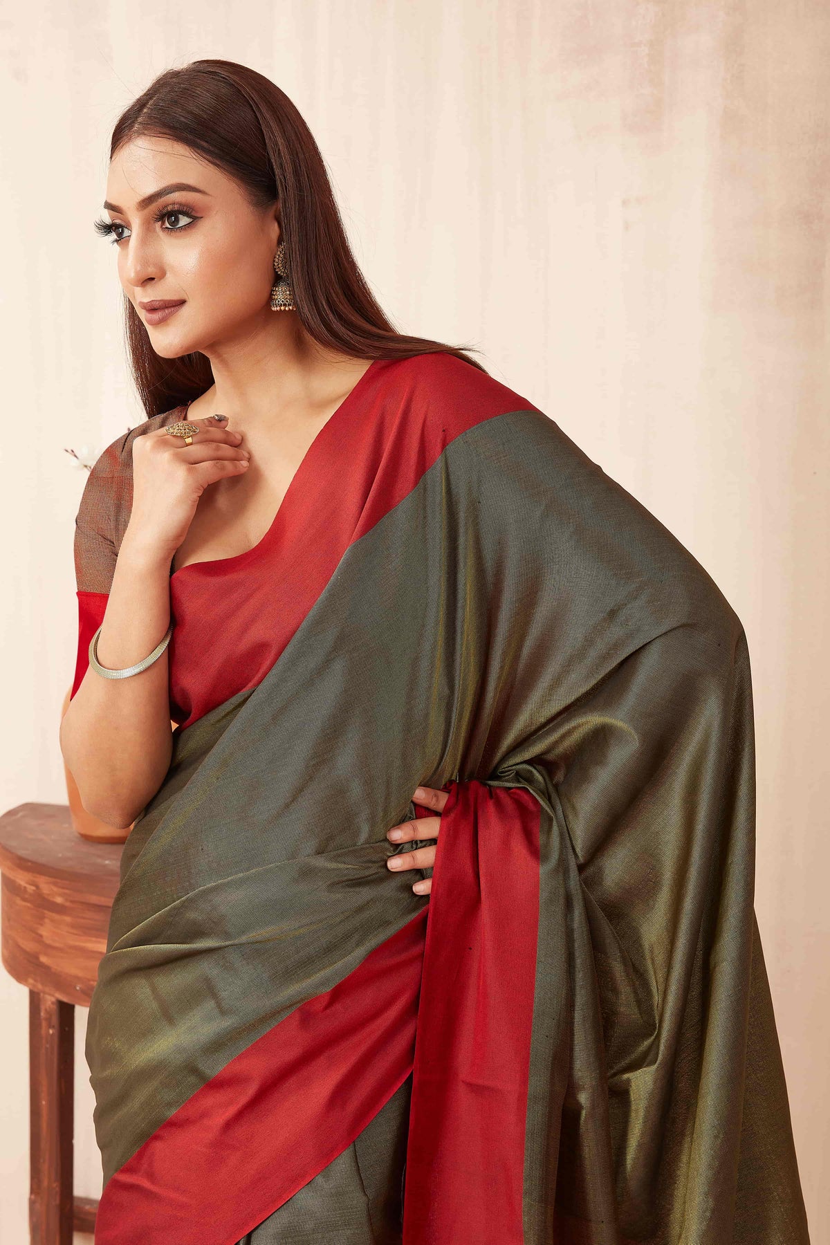 Hiral Fashion Olive Banarasi Soft Silk Solid Saree | Grocsy