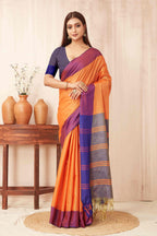 Hiral Fashion Orange Banarasi Soft Silk Solid Saree | Grocsy