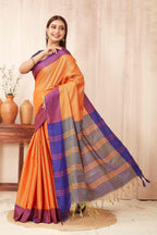Hiral Fashion Orange Banarasi Soft Silk Solid Saree | Grocsy
