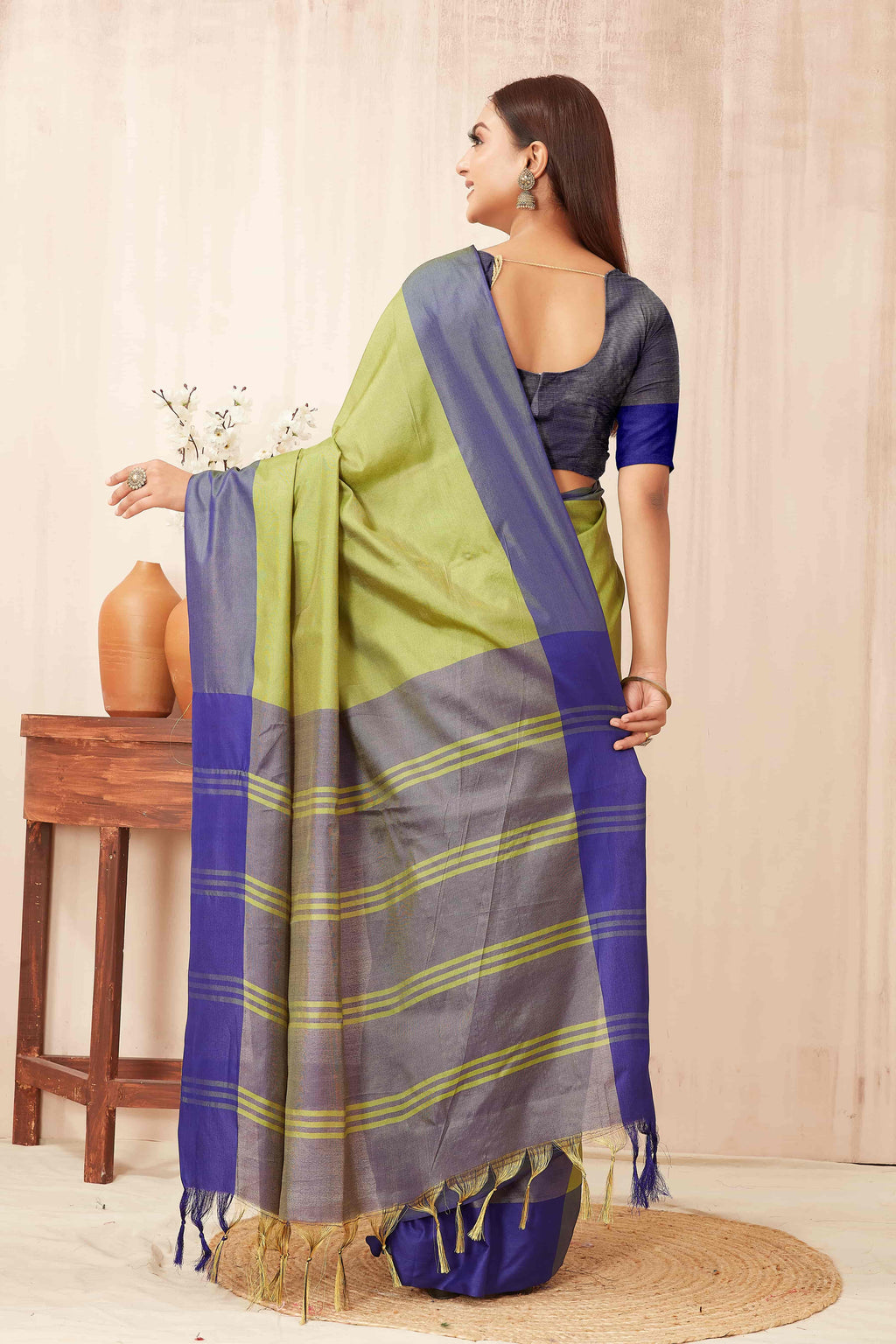 Hiral Fashion Green Banarasi Soft Silk Solid Saree | Grocsy