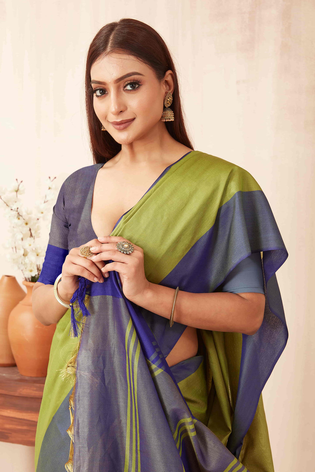 Hiral Fashion Green Banarasi Soft Silk Solid Saree | Grocsy
