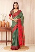 Hiral Fashion Green Banarasi Soft Silk Solid Saree | Grocsy