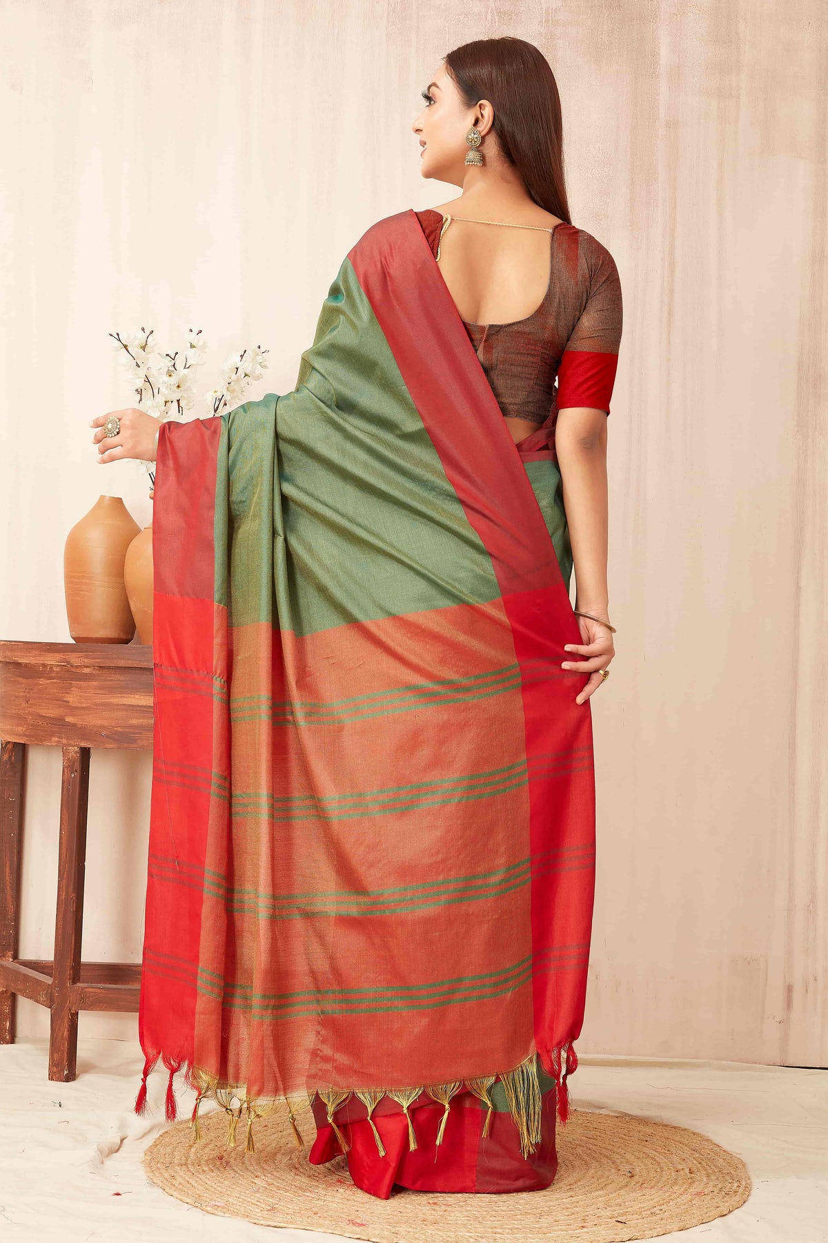 Hiral Fashion Green Banarasi Soft Silk Solid Saree | Grocsy
