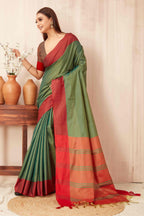 Hiral Fashion Green Banarasi Soft Silk Solid Saree | Grocsy