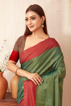 Hiral Fashion Green Banarasi Soft Silk Solid Saree | Grocsy