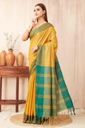Hiral Fashion Yellow Banarasi Soft Silk Solid Saree | Grocsy
