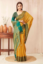 Hiral Fashion Yellow Banarasi Soft Silk Solid Saree | Grocsy