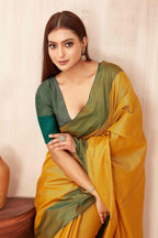 Hiral Fashion Yellow Banarasi Soft Silk Solid Saree | Grocsy
