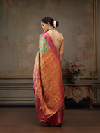 Green Pure Silk Woven Zari Design Floral Saree with Unstitched Blouse - Hiral Fashion | Grocsy